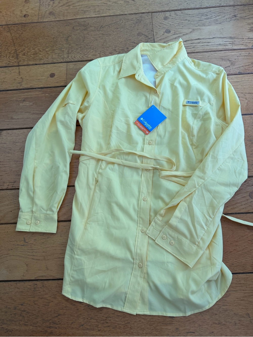 Columbia Light Yellow Button-Up Shirt Dress